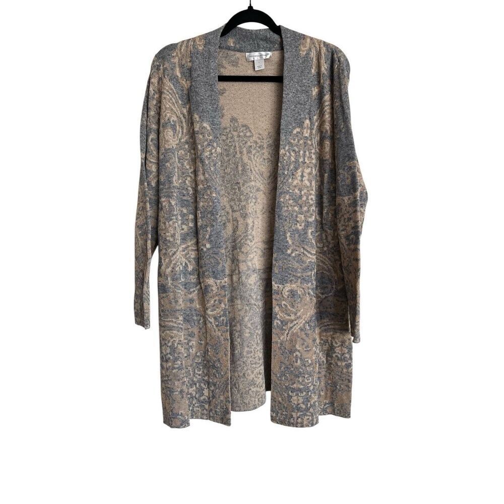 Christopher & Banks Sweater Womens Large‎ Tan Gray Cardigan Open Front Metallic
